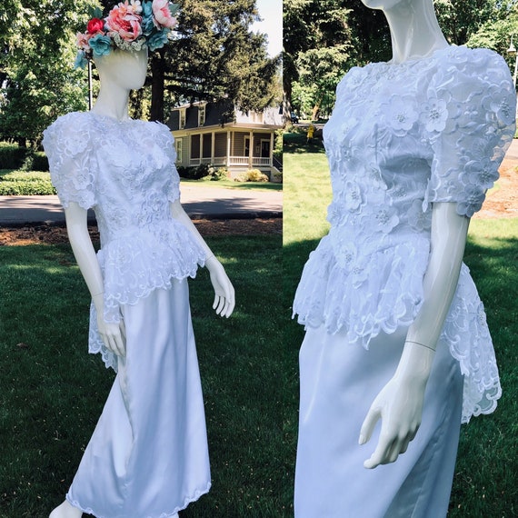Vintage 1980's WHITE WEDDING DRESS Dolly Parton Pe