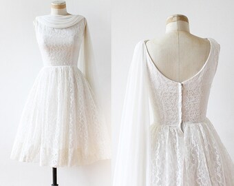 1950s Wedding Dress / Lace 1950s Dress / Tea Length Wedding Dress / 1950s Prom Dress