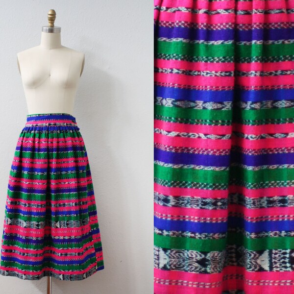 SALE 1960s skirt / Wool Skirt / Bright Stripes / 26 Waist
