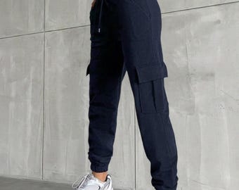Womens Cargo Pants – Athletic Sweatpants with Cargo Pockets – Casual Streetwear Lounge Trousers