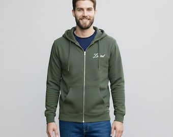 Olivgrüner Zip-Hoodie mit Puff Print Rückseite | Minimalistische „Limitierte“ Schrift | Unisex Streetwear Jacke