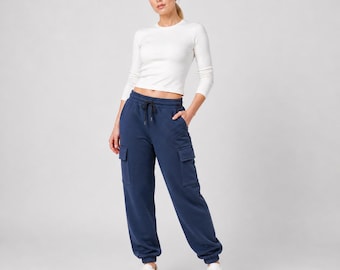 Womens Cargo Pants – Athletic Sweatpants with Cargo Pockets – Casual Streetwear Lounge Trousers