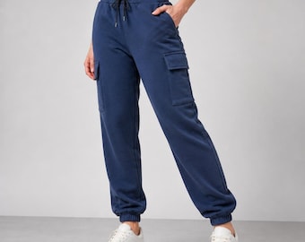 Womens Cargo Pants – Athletic Sweatpants with Cargo Pockets – Casual Streetwear Lounge Trousers