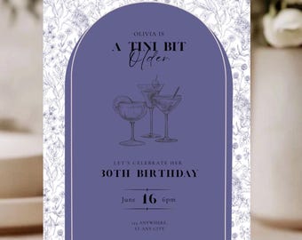 Plantilla de invitación para 30 cumpleaños: una invitación vintage para cóctel, plantilla editable de Canva para cumpleaños, descarga digital.