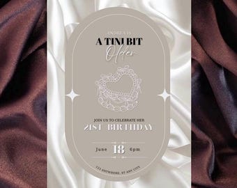Invitación elegante blanca para cumpleaños número 21 / Invitación de cumpleaños editable / Plantilla digital de Canva para descargar