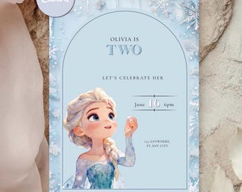 Plantilla de invitación de cumpleaños de Frozen / Invitación con temática invernal de Elsa / Fiesta de Disney para el tercer cumpleaños / Cumpleaños infantil, descarga digital