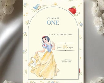 Plantilla de invitación de cumpleaños de princesa / Invitación para fiesta temática de princesas / Invitación de Blancanieves para segundo cumpleaños de Disney, descarga digital