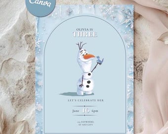 Plantilla de invitación de cumpleaños de Frozen / Invitación con temática invernal de Olaf / Invitación de cumpleaños de Disney para el tercer cumpleaños, descarga digital