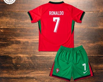 Conjunto de camiseta de fútbol infantil Portugal Ronaldo #7, uniforme de fútbol juvenil, camisa y pantalones cortos, atuendo deportivo