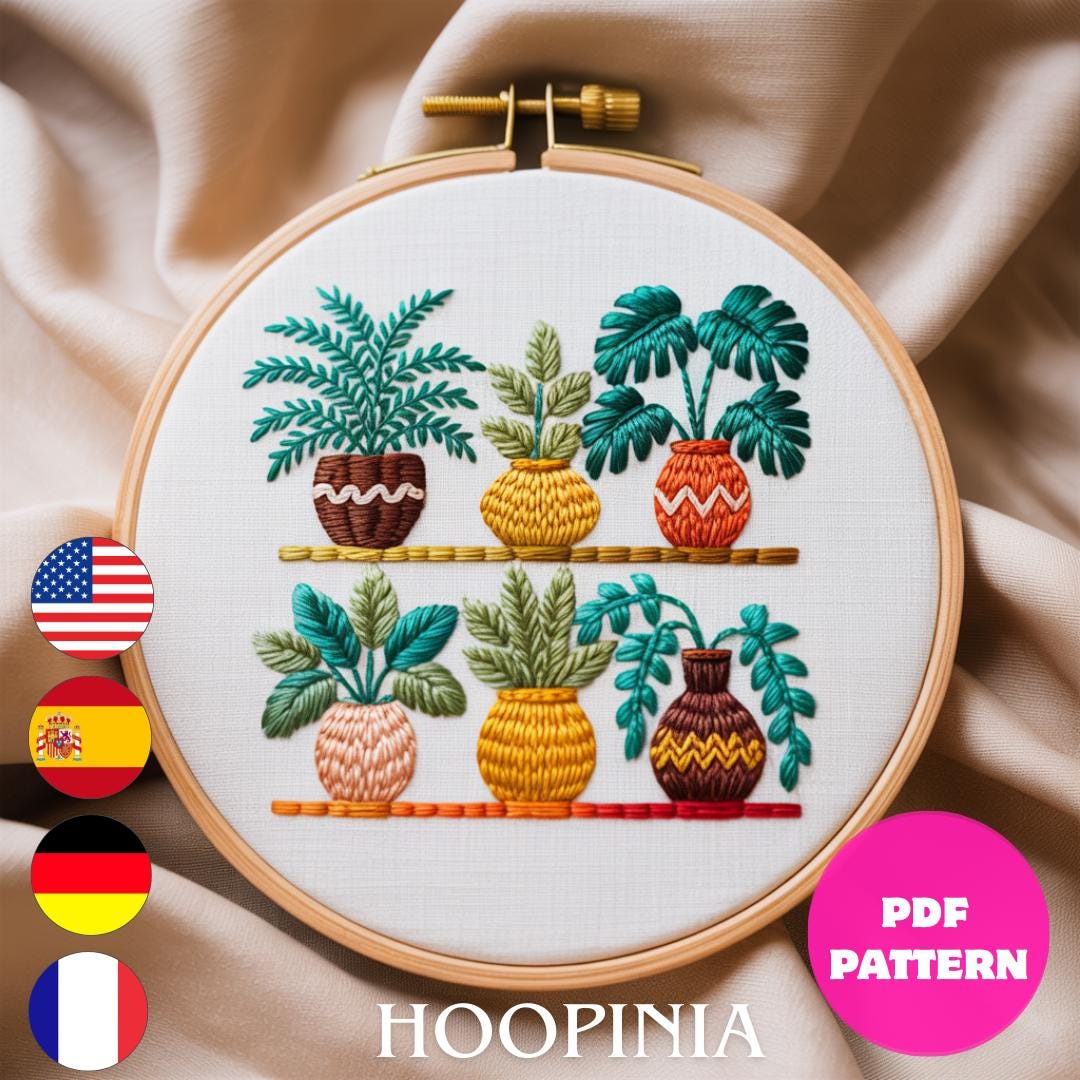 Potted Plants Embroidery Pattern | Botanical Shelf Design (PDF) - Etsy