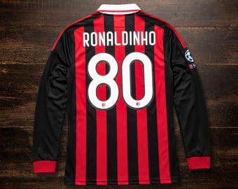 AC Milan Ronaldinho #80 Retro Long Sleeve Jersey | Classic Rossoneri Football Shirt