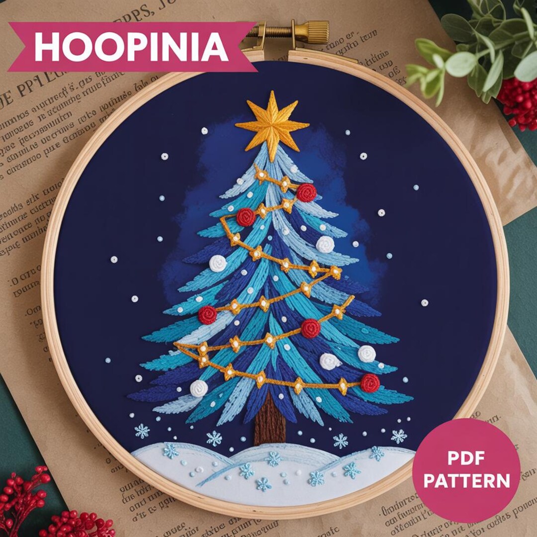 Christmas Tree Hand Embroidery Pattern | Beginner Holiday Hoop Art (PDF ...