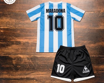 Argentina 1986 Barntröja Maradona #10 – Blå Vit Klassisk Fotbollsställ Ungdomsset