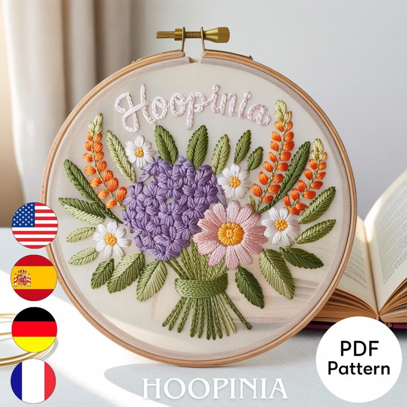 Floral Bouquet Hand Embroidery Pattern PDF Botanical DMC Guide Beginner ...