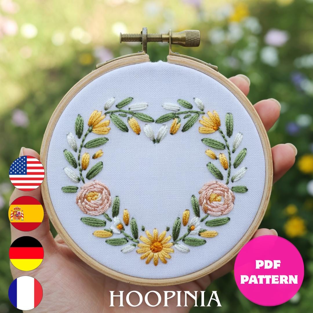 Floral Heart Hand Embroidery Pattern PDF | Beginner Floral DMC Guide ...