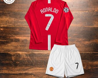 Manchester United 2007/08 Kids Jersey Ronaldo #7 – Red Long Sleeve Football Kit Youth Set