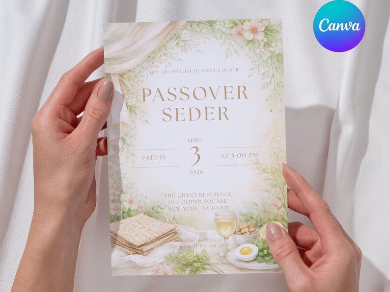 Passover Invertation Editable Passover Seder Invitation Template, Watercolor Pesach Invite ...