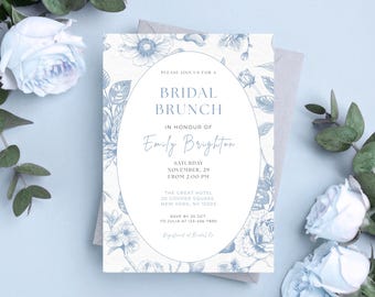 Elegant Blue Floral Bridal Brunch Invitation Template