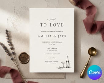 Romantic  Engagement Invitation Template, Editable Modern Minimalist Sign, Elegant Chic Engagement Announcement, 5x7 Toast Party Invite