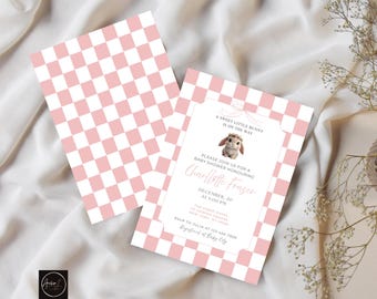 Pink Gingham Bunny Baby Shower Invitation Template