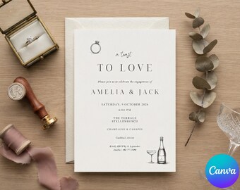 Engagement Party Invitation Template, A Toast to Love Invite, Elegant Minimalist Engagement Announcement, Editable 5x7 Canva Digital Card
