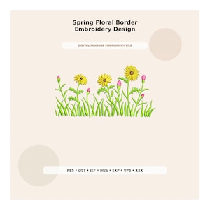 Spring Floral Border Embroidery Design PES DST JEF - Digital Machine Embroidery File