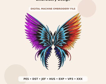 Colorful Gradient Wings Embroidery Design PES DST JEF - Digital Machine Embroidery File