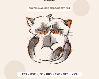 Hugging Cats Embroidery Design PES DST JEF - Digital Machine Embroidery File