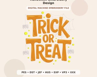 Elegant Trick or Treat Halloween Embroidery Design PES DST JEF - Digital Machine Embroidery File