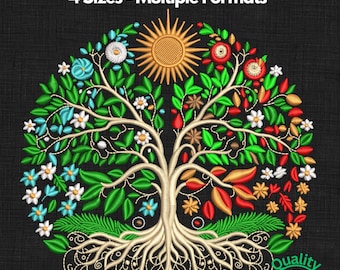 Colorful Tree of Life Embroidery Design: Floral Nature (PES File)