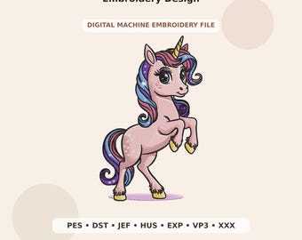 Adorable Standing Unicorn Embroidery Design PES DST JEF - Digital Machine Embroidery File