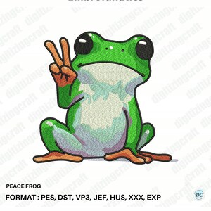 Peace Frog Embroidery Design, Machine Embroidery File for Pes Dst Jef, Digital Download