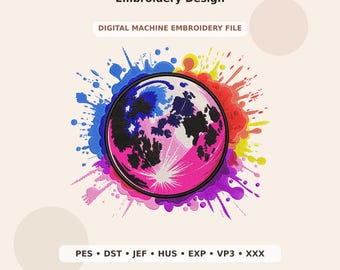 Color Splash World Map Embroidery Design PES DST JEF - Digital Machine Embroidery File