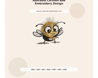 Adorable Cartoon Bee Embroidery Design PES DST JEF - Digital Machine Embroidery File