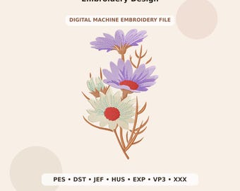 Pastel Wildflowers Bouquet Embroidery Design PES DST JEF - Digital Machine Embroidery File