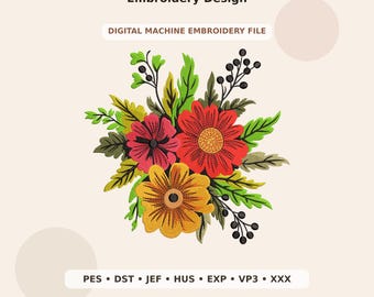 Vibrant Wildflower Bouquet Embroidery Design PES DST JEF - Digital Machine Embroidery File
