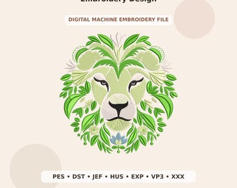 Floral Jungle Lion Embroidery Design PES DST JEF - Digital Machine Embroidery File