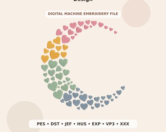 Heart Crescent Embroidery Design PES DST JEF - Digital Machine Embroidery File