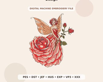 Rose Fairy Embroidery Design PES DST JEF - Digital Machine Embroidery File