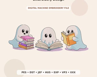 Bookish Ghosts Trio Embroidery Design PES DST JEF - Digital Machine Embroidery File