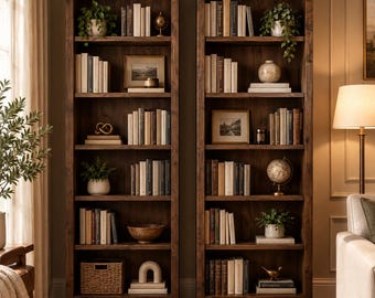 DIY Bookcase Woodworking Plans | Channing Farmhouse Bookshelf Blueprint | Solid Wood Tall Shelving Unit | Living Room Furniture PDF Guide