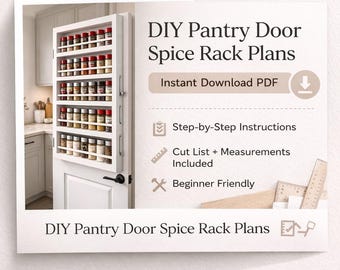 Planos para especiero en PDF / Organizador de especias de madera para colgar en la puerta de la despensa (proyecto de bricolaje) / Guía de construcción de cocinas (descargable)