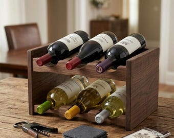 Doe-het-zelf stapelbare houten wijnrekplannen | Rustieke serveerhouder (digitale download)