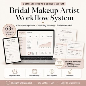 Bridal Makeup Artist Workflow System, CRM, Wedding Timeline and Editable Business Forms
