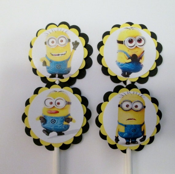 Minions Cupcake Toppers Happy Birthday Party Supplies Etsy