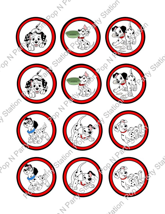 101 Dalmatian Cupcake Toppers Happy Birthday Party Tag Etsy