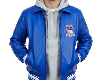 Vintage Avirex Blue Leather Bomber – Men’s USA All American Flight Jacket