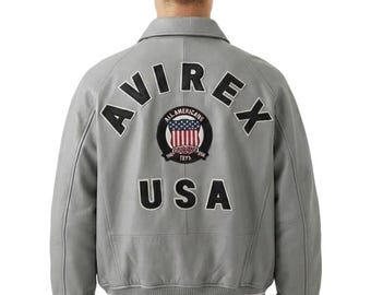 Avirex Grey Leather Bomber Jacket – USA Edition Bomber Style