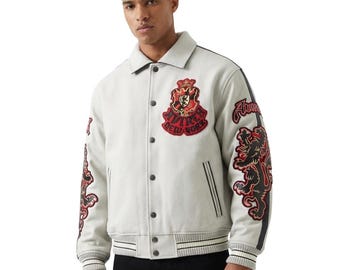 Avirex White and Red Two-Tone Goth Leather Jacket – Limited Dragon Edition