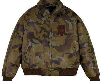 Camo Leather Bomber Jacket | Military-Style Streetwear